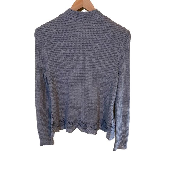 Womens Small Knit Top Gray Lace Trim Long Sleeves Lightweight High Neck Y2K - Picture 3 of 7